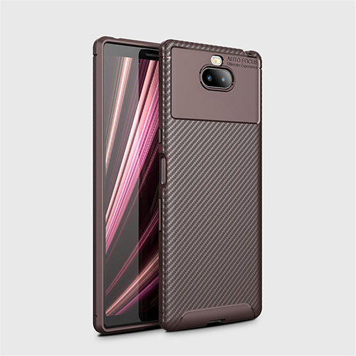 Silicone Candy Rubber TPU Twill Soft Case Cover S01 for Sony Xperia XA3 Ultra Brown