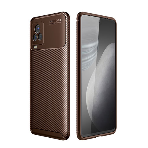 Silicone Candy Rubber TPU Twill Soft Case Cover S01 for Vivo iQOO 7 5G Brown