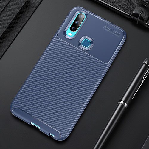 Silicone Candy Rubber TPU Twill Soft Case Cover S01 for Vivo Y11 Blue