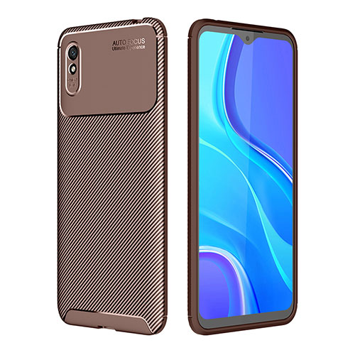 Silicone Candy Rubber TPU Twill Soft Case Cover S01 for Xiaomi Redmi 9i Brown