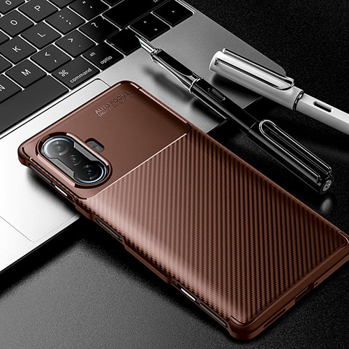 Silicone Candy Rubber TPU Twill Soft Case Cover S01 for Xiaomi Redmi K40 Gaming 5G Brown