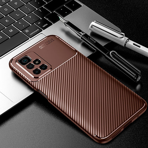 Silicone Candy Rubber TPU Twill Soft Case Cover S01 for Xiaomi Redmi Note 11 4G (2021) Brown
