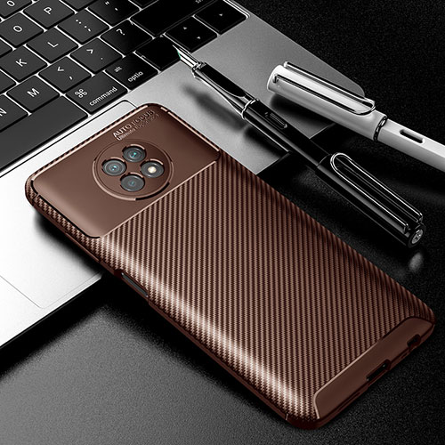 Silicone Candy Rubber TPU Twill Soft Case Cover S01 for Xiaomi Redmi Note 9 5G Brown