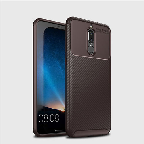 Silicone Candy Rubber TPU Twill Soft Case Cover S03 for Huawei Mate 10 Lite Brown