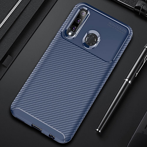 Silicone Candy Rubber TPU Twill Soft Case Cover Y01 for Huawei Honor 20E Blue