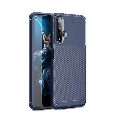 Silicone Candy Rubber TPU Twill Soft Case Cover Y01 for Huawei Honor 20S Blue