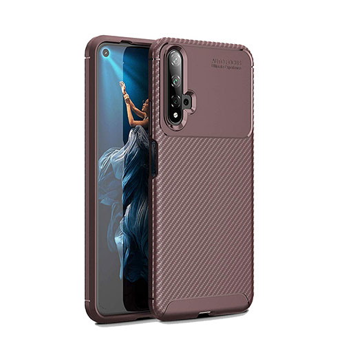 Silicone Candy Rubber TPU Twill Soft Case Cover Y01 for Huawei Honor 20S Brown