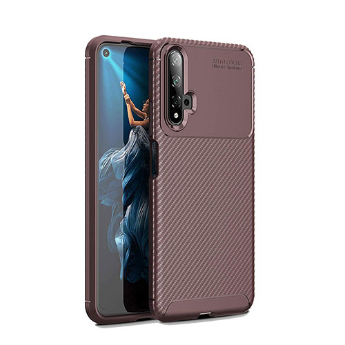 Silicone Candy Rubber TPU Twill Soft Case Cover Y01 for Huawei Nova 5T Brown