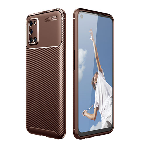 Silicone Candy Rubber TPU Twill Soft Case Cover Y01 for Oppo A92 Brown