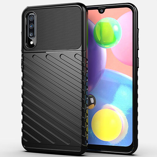 Silicone Candy Rubber TPU Twill Soft Case Cover Y01 for Samsung Galaxy A70 Black