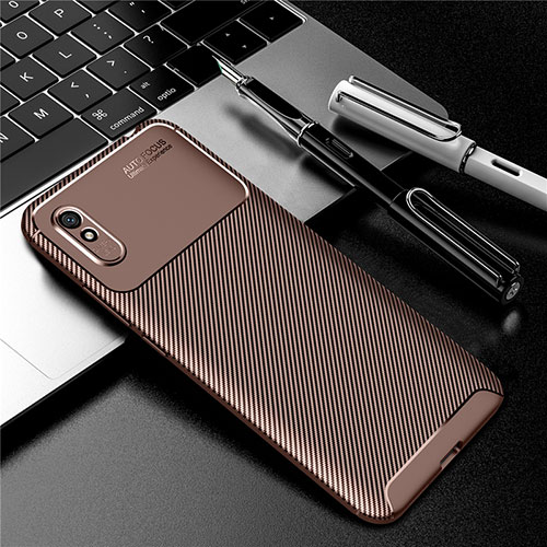 Silicone Candy Rubber TPU Twill Soft Case Cover Y01 for Xiaomi Redmi 9i Brown