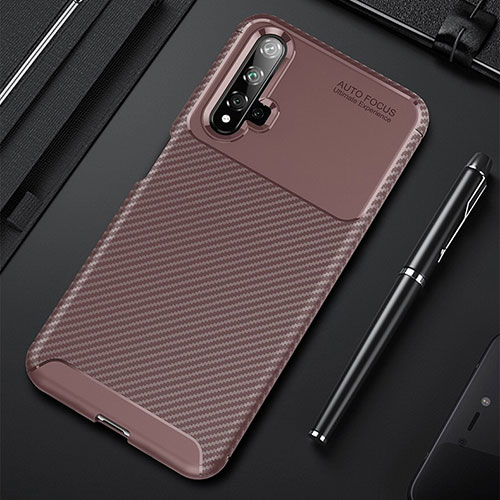 Silicone Candy Rubber TPU Twill Soft Case Cover Y02 for Huawei Honor 20 Brown