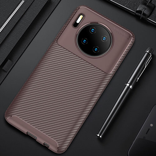 Silicone Candy Rubber TPU Twill Soft Case Cover Y02 for Huawei Mate 30 5G Brown