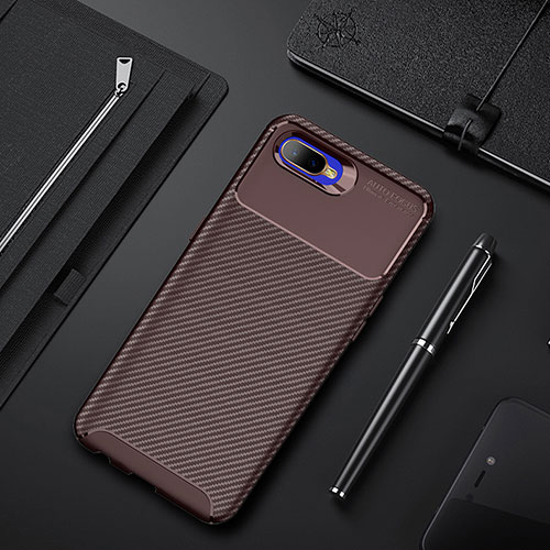 Silicone Candy Rubber TPU Twill Soft Case Cover Y02 for Oppo RX17 Neo Brown