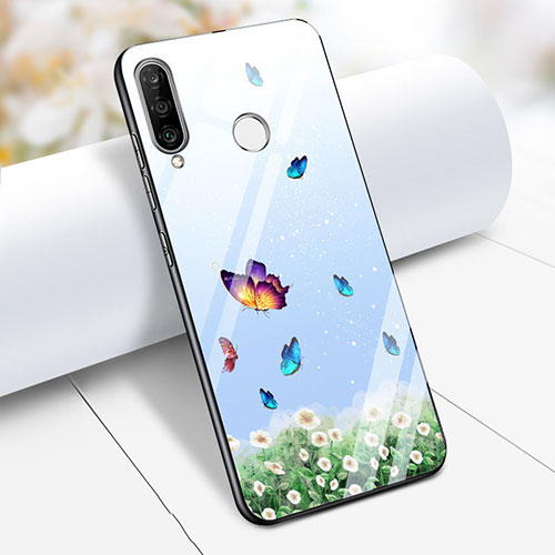 Silicone Frame Butterfly Mirror Case for Huawei P30 Lite Sky Blue