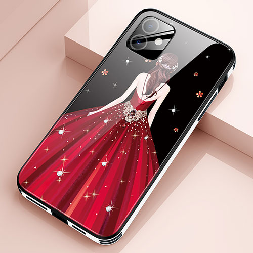 Silicone Frame Dress Party Girl Mirror Case Cover for Apple iPhone 12 Mini Red Wine