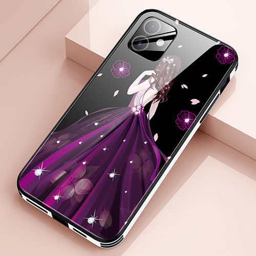 Silicone Frame Dress Party Girl Mirror Case Cover for Apple iPhone 12 Purple