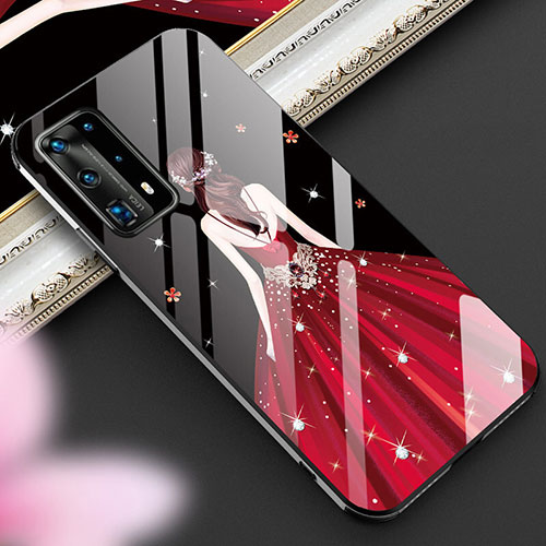 Silicone Frame Dress Party Girl Mirror Case Cover for Huawei P40 Pro+ Plus Red and Black