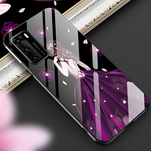 Silicone Frame Dress Party Girl Mirror Case Cover for Huawei P40 Purple