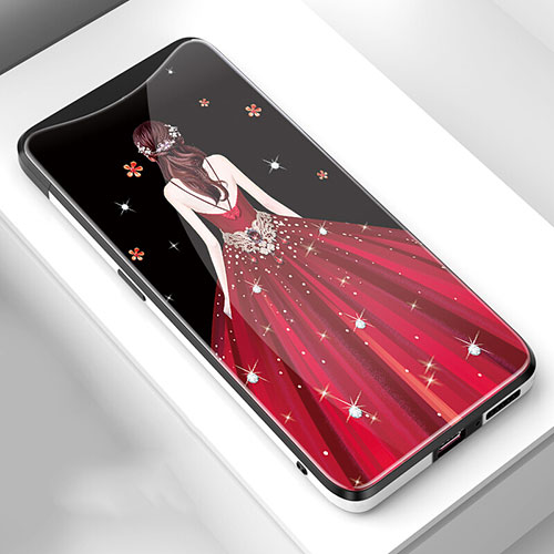 Silicone Frame Dress Party Girl Mirror Case Cover for Oppo Find X Super Flash Edition Red