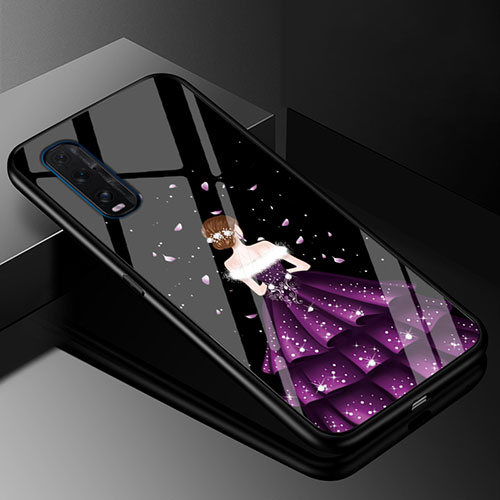 Silicone Frame Dress Party Girl Mirror Case Cover for Oppo Find X2 Purple and Blue