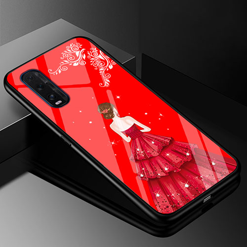 Silicone Frame Dress Party Girl Mirror Case Cover for Oppo Find X2 Red