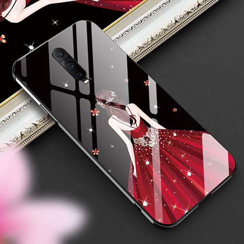 Silicone Frame Dress Party Girl Mirror Case Cover for Oppo R17 Pro Red Wine