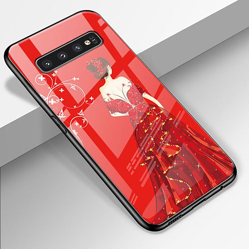 Silicone Frame Dress Party Girl Mirror Case Cover K01 for Samsung Galaxy S10 Plus Red