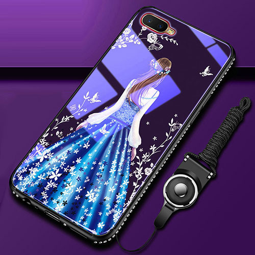 Silicone Frame Dress Party Girl Mirror Case Cover M01 for Oppo K1 Blue