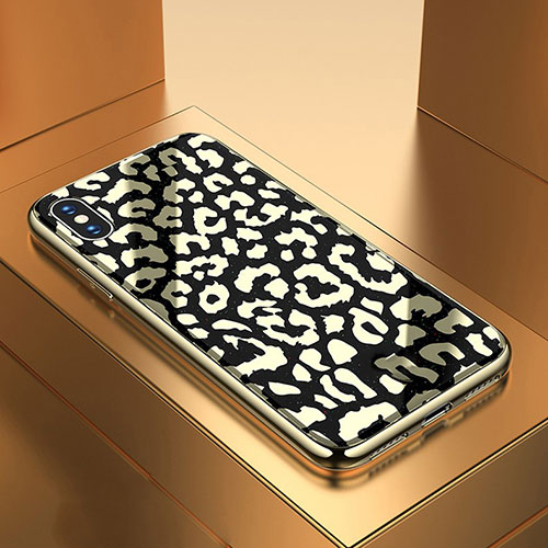 Silicone Frame Fashionable Pattern Mirror Case Cover for Apple iPhone Xs Black