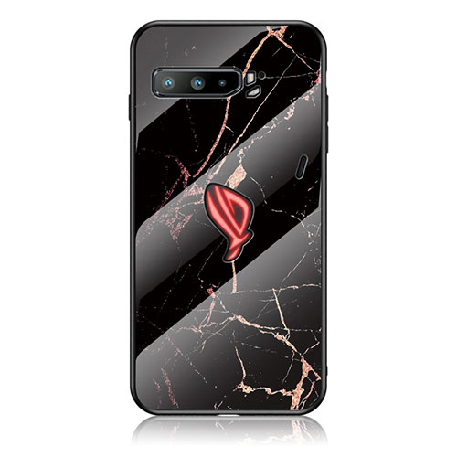 Silicone Frame Fashionable Pattern Mirror Case Cover for Asus ROG Phone 3 Strix ZS661KS Gold and Black