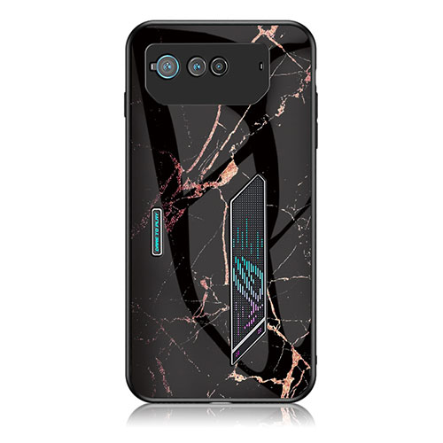 Silicone Frame Fashionable Pattern Mirror Case Cover for Asus ROG Phone 6 Gold and Black