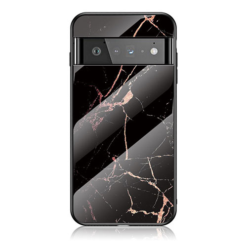 Silicone Frame Fashionable Pattern Mirror Case Cover for Google Pixel 6 Pro 5G Gold and Black