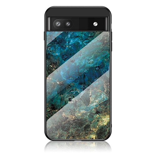 Silicone Frame Fashionable Pattern Mirror Case Cover for Google Pixel 6a 5G Blue