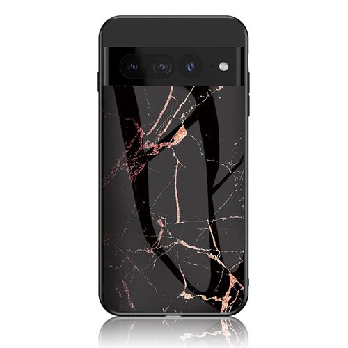 Silicone Frame Fashionable Pattern Mirror Case Cover for Google Pixel 7 Pro 5G Gold and Black