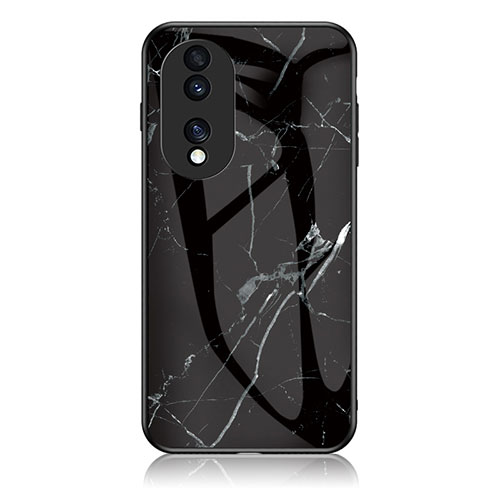 Silicone Frame Fashionable Pattern Mirror Case Cover for Huawei Honor 70 Pro 5G Black