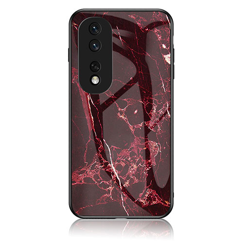 Silicone Frame Fashionable Pattern Mirror Case Cover for Huawei Honor 80 Pro 5G Red