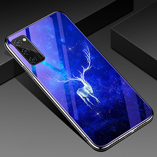 Silicone Frame Fashionable Pattern Mirror Case Cover for Huawei Honor V30 Pro 5G Blue