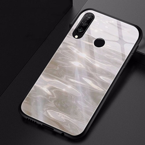 Silicone Frame Fashionable Pattern Mirror Case Cover for Huawei Nova 4e Gray