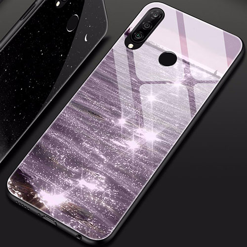 Silicone Frame Fashionable Pattern Mirror Case Cover for Huawei Nova 4e Purple