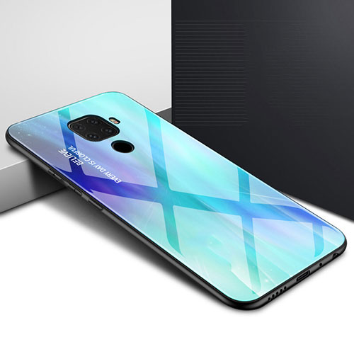 Silicone Frame Fashionable Pattern Mirror Case Cover for Huawei Nova 5z Cyan