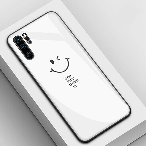 Silicone Frame Fashionable Pattern Mirror Case Cover for Huawei P30 Pro New Edition White