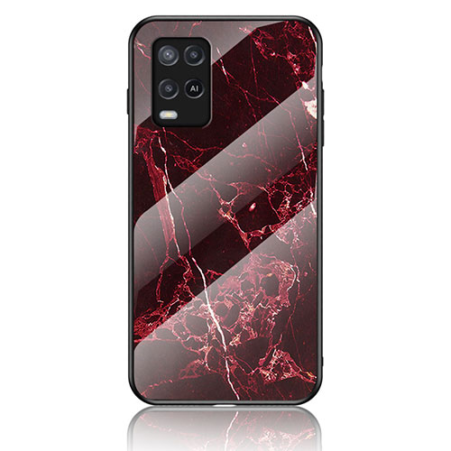 Silicone Frame Fashionable Pattern Mirror Case Cover for Oppo A54 4G Red