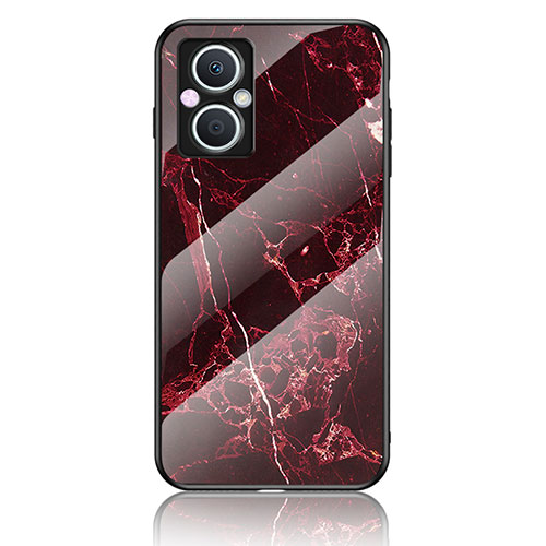 Silicone Frame Fashionable Pattern Mirror Case Cover for Oppo A96 5G Red