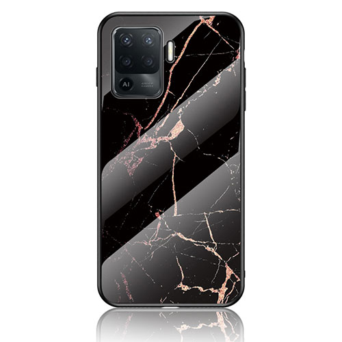 Silicone Frame Fashionable Pattern Mirror Case Cover for Oppo F19 Pro Gold and Black