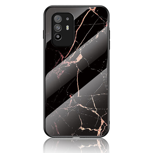 Silicone Frame Fashionable Pattern Mirror Case Cover for Oppo F19 Pro+ Plus 5G Gold and Black