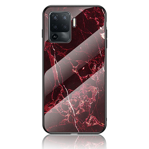 Silicone Frame Fashionable Pattern Mirror Case Cover for Oppo F19 Pro Red