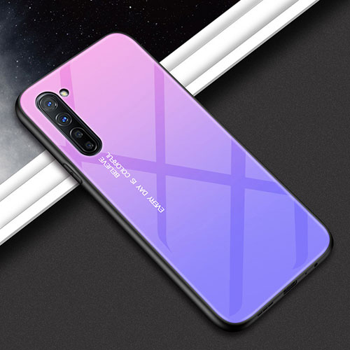 Silicone Frame Fashionable Pattern Mirror Case Cover for Oppo Find X2 Lite Purple