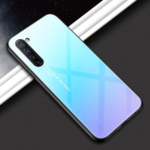 Silicone Frame Fashionable Pattern Mirror Case Cover for Oppo Find X2 Lite Sky Blue