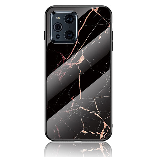 Silicone Frame Fashionable Pattern Mirror Case Cover for Oppo Find X3 Pro 5G Gold and Black